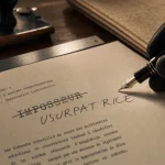 Imposteur féminin : « IMPOSSEUR » barré et correction manuscrite