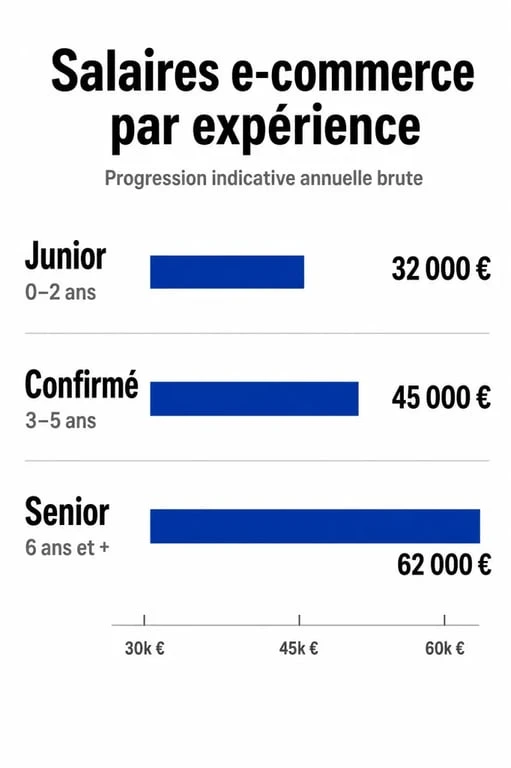 Infographie des salaires e-commerce par niveau d'expérience