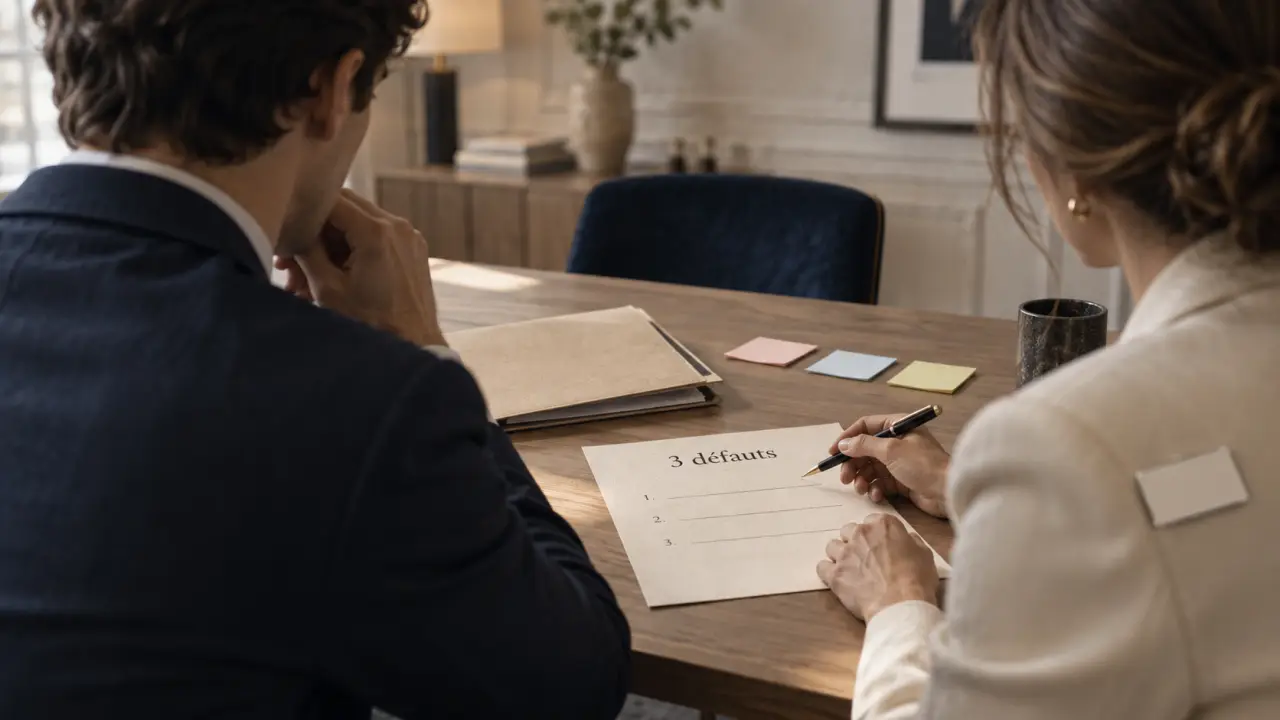 3 defaut pour entretien : recruteur et candidat près d’un questionnaire