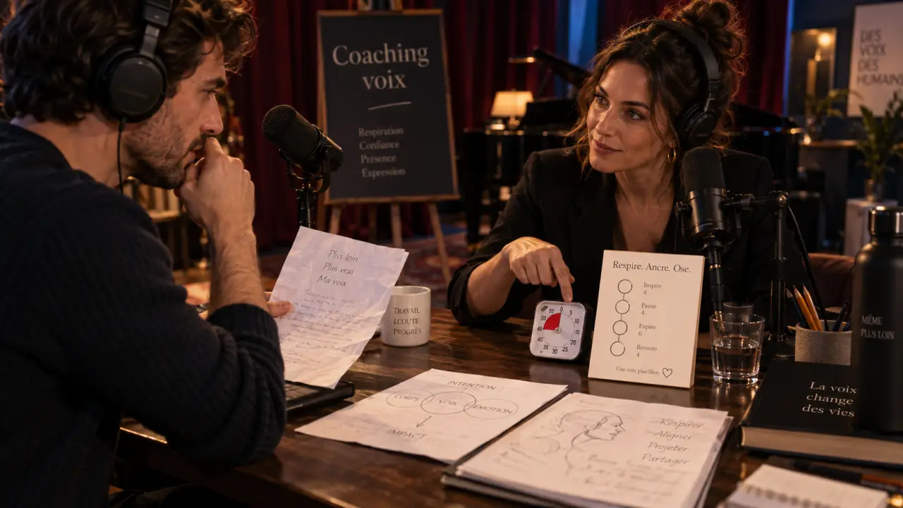Coaching prise de parole : coach et candidat en répétition