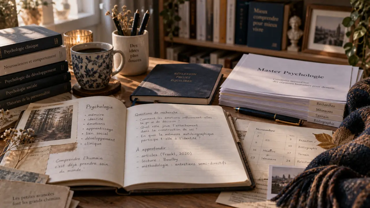 Devenir psychologue reconversion : dossier Master Psychologie sur table