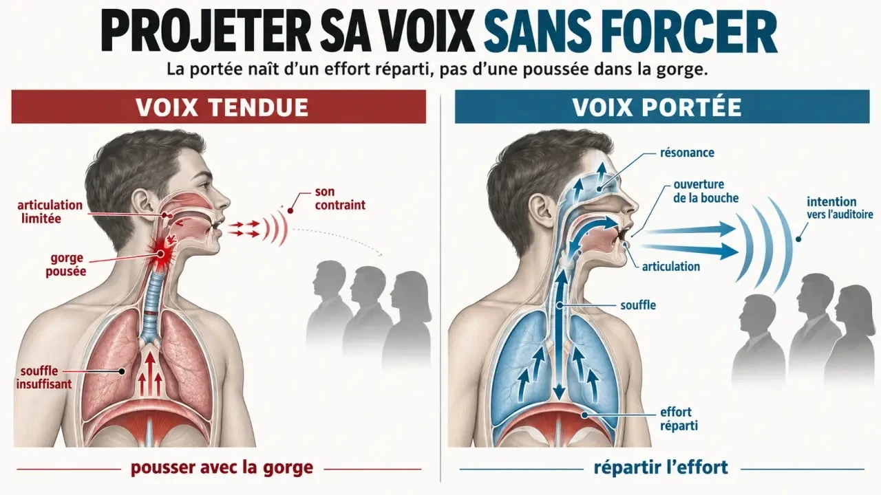 Coaching prise de parole : schéma de la respiration, de la voix et de la projection vocale