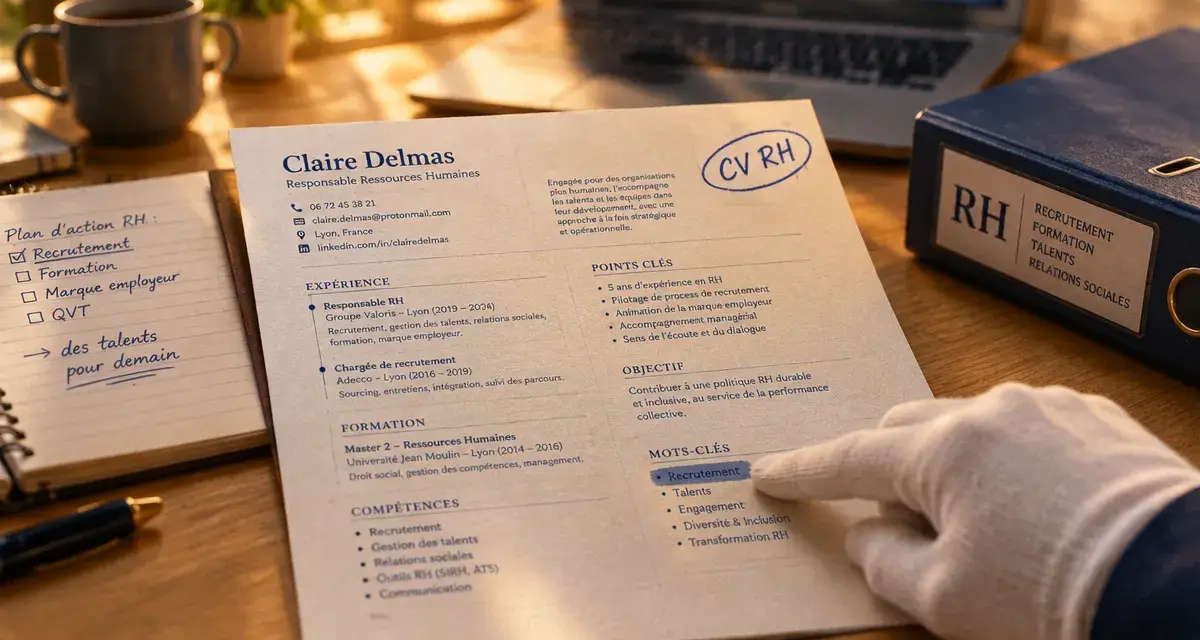 cv ressources humaines RH sur bureau, recrutement, compétences ciblées