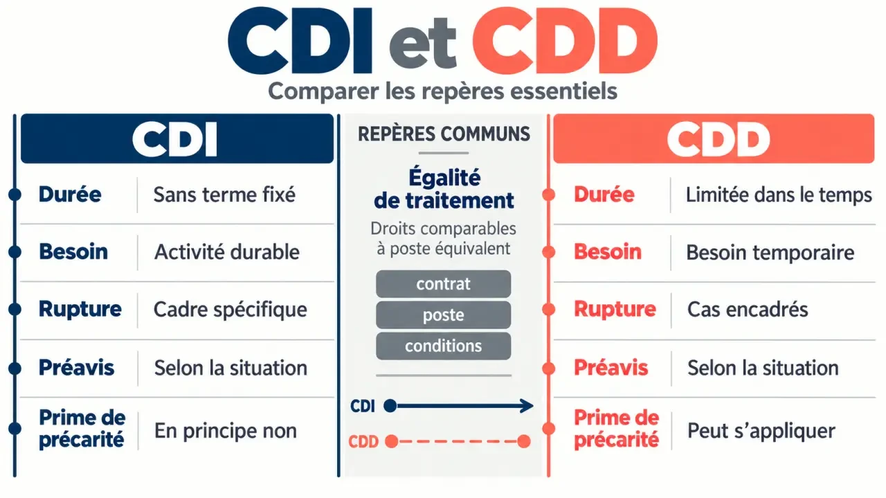 Infographie comparative sur les différences entre CDI et CDD